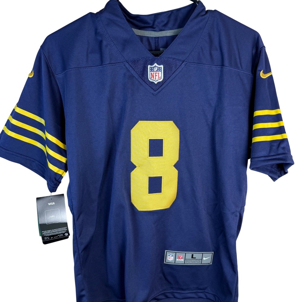 Nike Green Bay Packers Josh Jacobs 8 Navy Yellow Kids Jersey Large 14/16 NEW